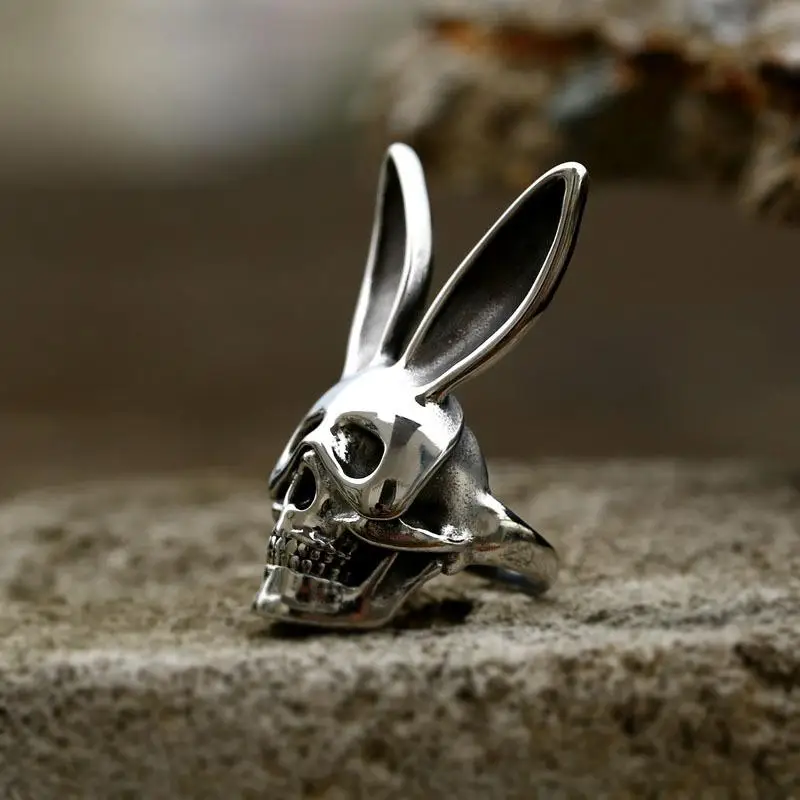 Retro Mens Ring Personality Funny Rabbit Ears Mask Skull Punk Hip Hop Rap Street Dance Jewelry