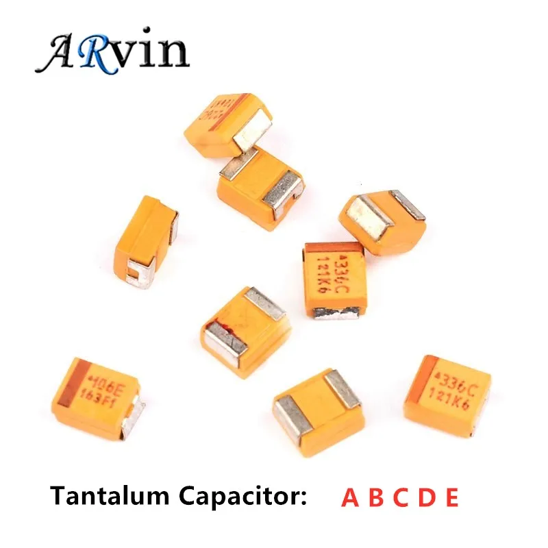 10pcs SMD Tantalum Capacitor A B C D E 476 106 6.3V 10V 16V 25V 35V 0.22/1/2.2/4.7/6.8/10/22/33/47/68/100/150/220/330/470uf