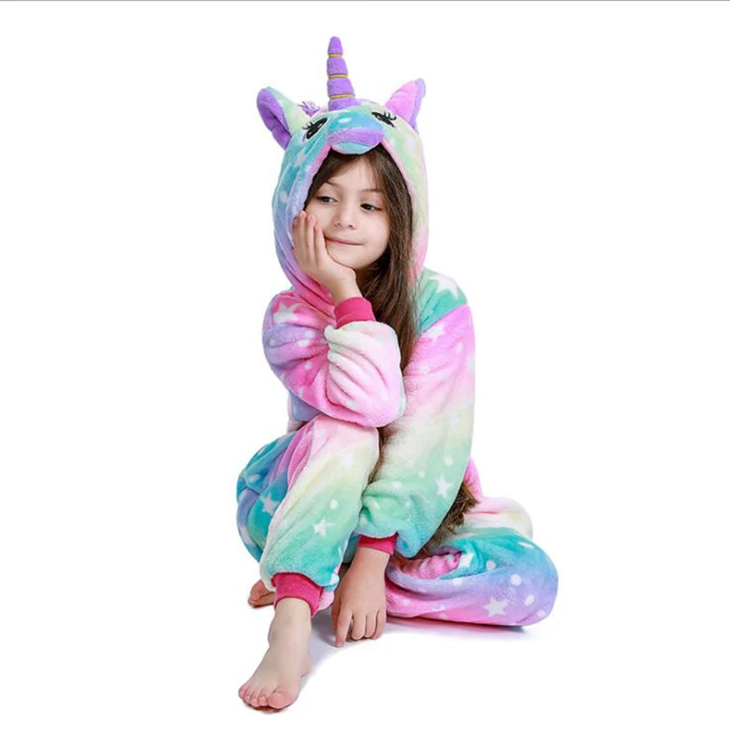 JYBIENBB Cute Kids Unicorn Kigurumi Pajamas For Children Animal Cartoon Baby Onesies Costume Winter Boy Girl Licorne Sleepwear