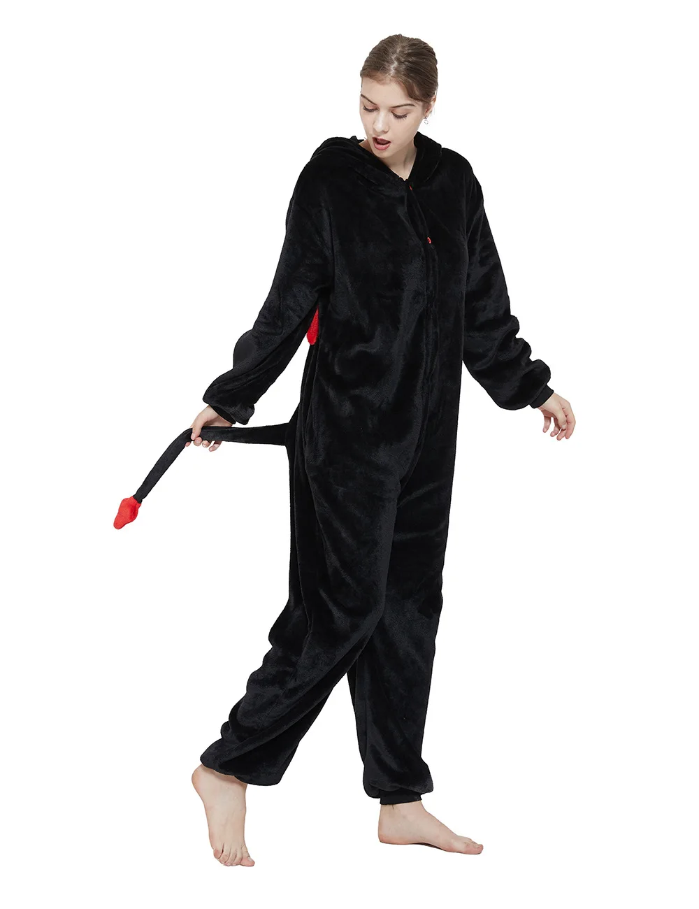 ผู้ใหญ่Kigurumi Devil Onesies Flannelสัตว์น่ารักชุดนอนชุดเด็กฤดูหนาวปีศาจNightieชุดนอนชุดนอนHomewear