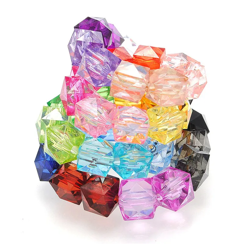 Free Shipping Transparent Colors Faceted Cube Acrylic Jewelry Beads 10mm 12mm 14mm Plastic Lucite Necklace Bracelet Square Beads