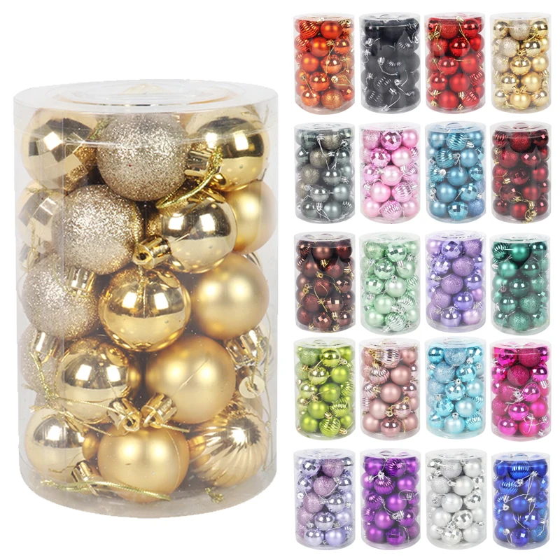 34pcs 4cm Christmas Ornaments Balls Christmas Tree Decorations Hanging Ball Xmas Decoration Home Navidad 2024 Noel Decoration