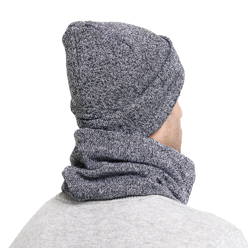 Winter Men Hats Scarf Set Keep Warm Thick Knitted Caps Winter Accessories Male Beanie Scarf Autumn Thicken Hedging Cap