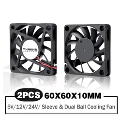 2 Stuks Younuon Dc 5V/12V/24V Mouw & Dual Kogellager 60Mm 6cm 60X60X10Mm Koelventilator 6010 Borstelloze Cooling Cooler Fan