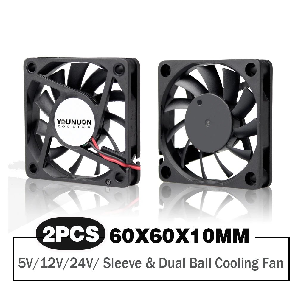 2 sztuk YOUNUON DC 5V/12V/24V rękaw i podwójne łożysko kulkowe 60mm 6cm 60x60x10mm wentylator 6010 bezszczotkowy wentylator chłodnicy
