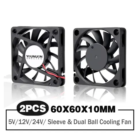 2 Pieces YOUNUON DC 5V/12V/24V Sleeve&Dual Ball Bearing 60mm 6cm 60x60x10mm Cooling Fan 6010 Brushless Cooling Cooler Fan
