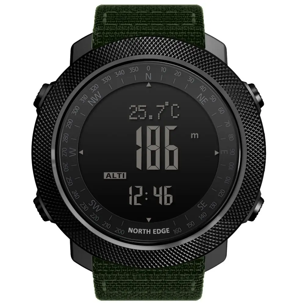 NORTH EDGE Herren-Sport-Digitaluhr, Stundenanzeige, Laufen, Schwimmen, Militär, Armeeuhren, Höhenmesser, Barometer, Kompass, wasserdicht, 50 m