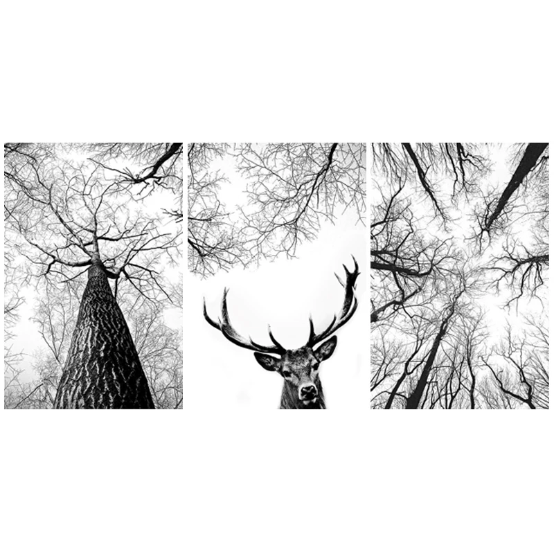 Nordic Forest Tree DIY Diamond Painting Black White Deer Diamond Embroidery 5d Mosaic Diamond Cross Stitch Needlework Home Decor