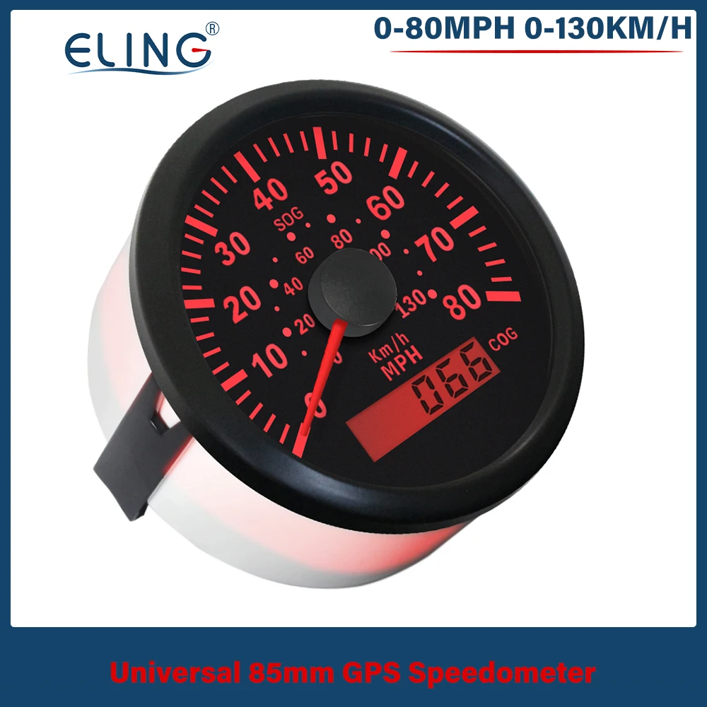 

ELING 0-35MPH 80MPH 0-60km/h 130km/h Waterproof 85mm Marine GPS Speedometer with Red Backlight for Car Boat SUV with GPS Antenna