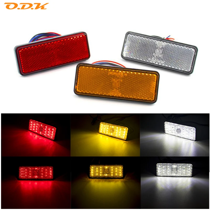 2x/4x/6x 12V Red Yellow White Rectangle Universal Truck LED Motorcycle Led Turn Signal Reflector Tail Light Brake Stop Lights