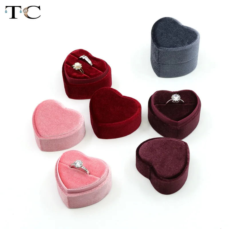 

Ring Box Velvet Heart Shape Diamond Ring Box Wedding Double Ring Box Proposal Jewelry Gift Box Rings Container