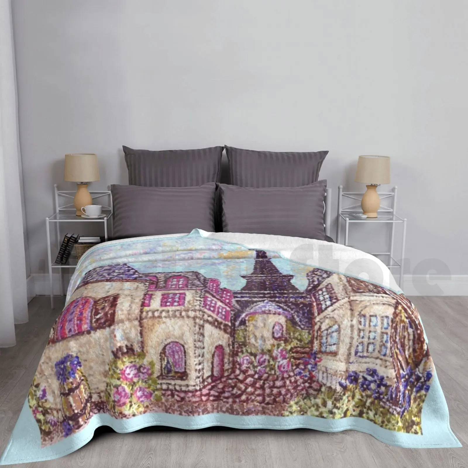 Paris Eiffel Tower Inspired Pointillism Landscape By Kristie Hubler Blanket Fashion Custom Paris