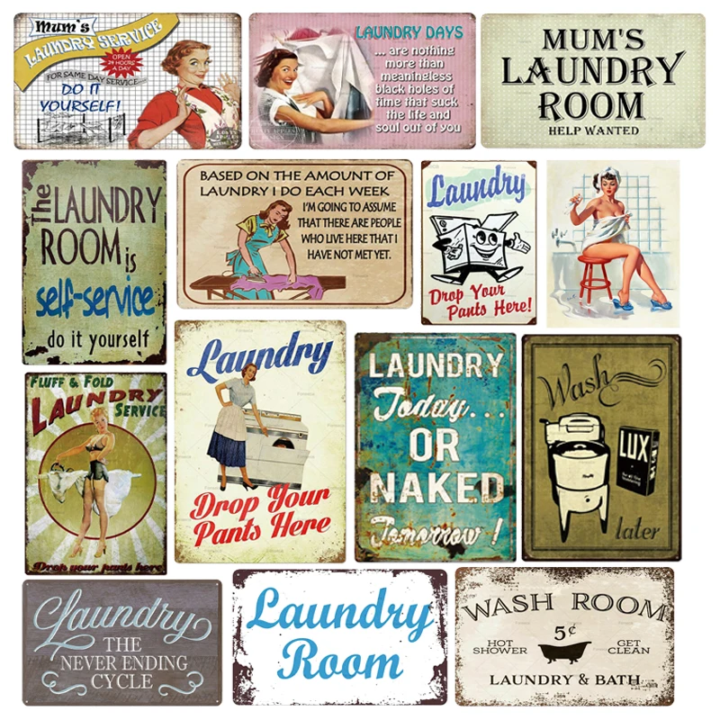 Laundry Room Service Bathroom Decor Metal Plate Poster Vintage Shabby Tin Sign Decorative Print Plaques Art Wall Sign Decoration