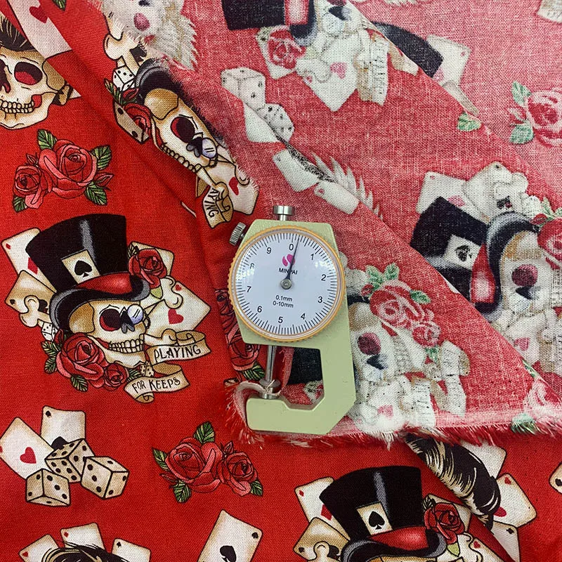 Beautiful 100% Cotton Fabric Red Bottom Skull Poker Pattern Digital Print Sewing Material DIY Home Patchwork Dress Clothing