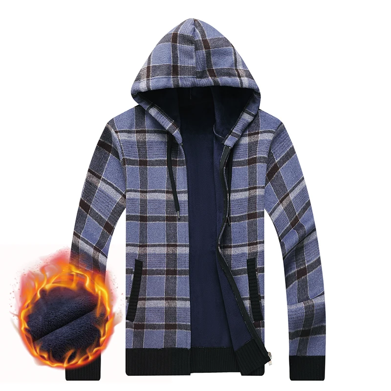 Top Quality New Brand Fashion Woolen Thick Velvet Hooded Casual Baseball Collar Jacket Men Plaid Cardigan Coats Men Clothes