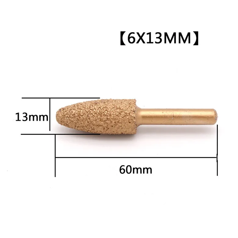 6mm shank diamond vaccum brazed bullet shape Grinding head  Jade Stone Carving Grinding Head