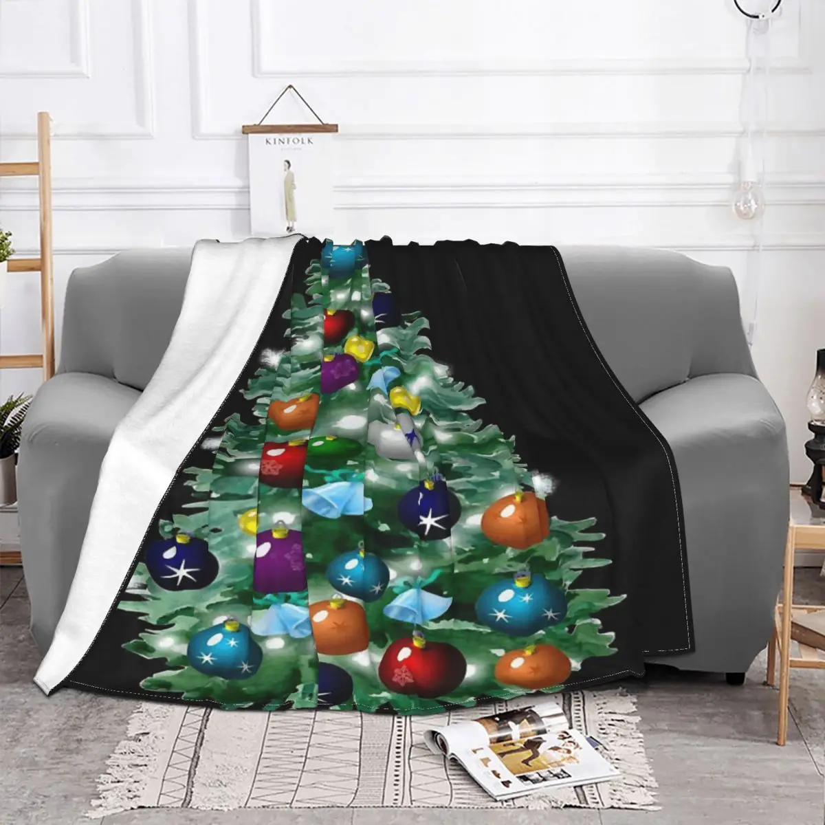 Manta a cuadros de muselina para el árbol de Navidad, manta de pícnic de felpa de Anime, para cama colcha, 2 unidades