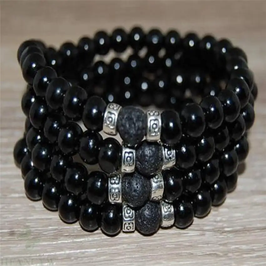 8mm obsidian 108 Beads mala  Gemstone Bracelet Tassel natural Buddhism Handmade Wrist cuff spirituality men Gemstone yoga