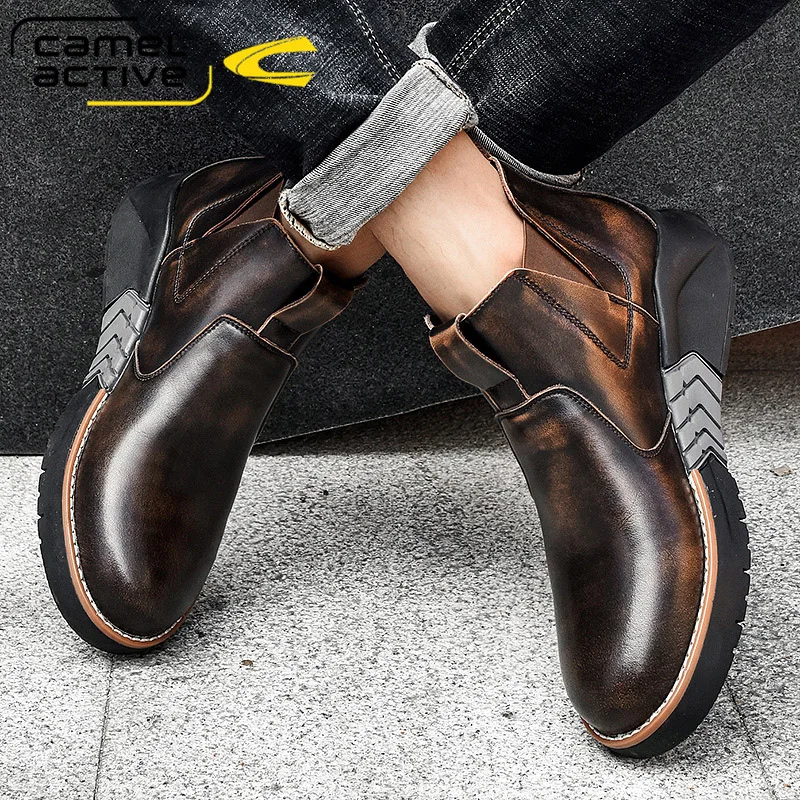 Camel Active Luxury Genuine Leather Casual Classic Basic Men\'s Boots Fashion New Boots Men Basic Boots Winter Comfy Men Shoes