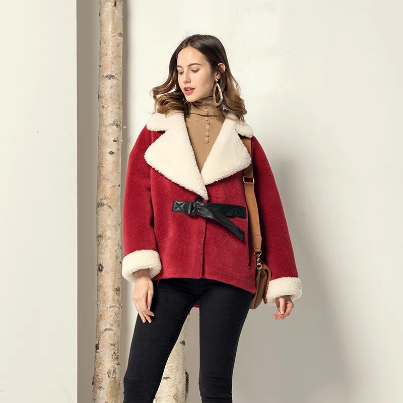 

2020 Wool Coat Women Winter Sheep Shearing Jacket Korean Plus Size Wool Fur Coats Female Outerwear Manteau Femme Hiver F2605