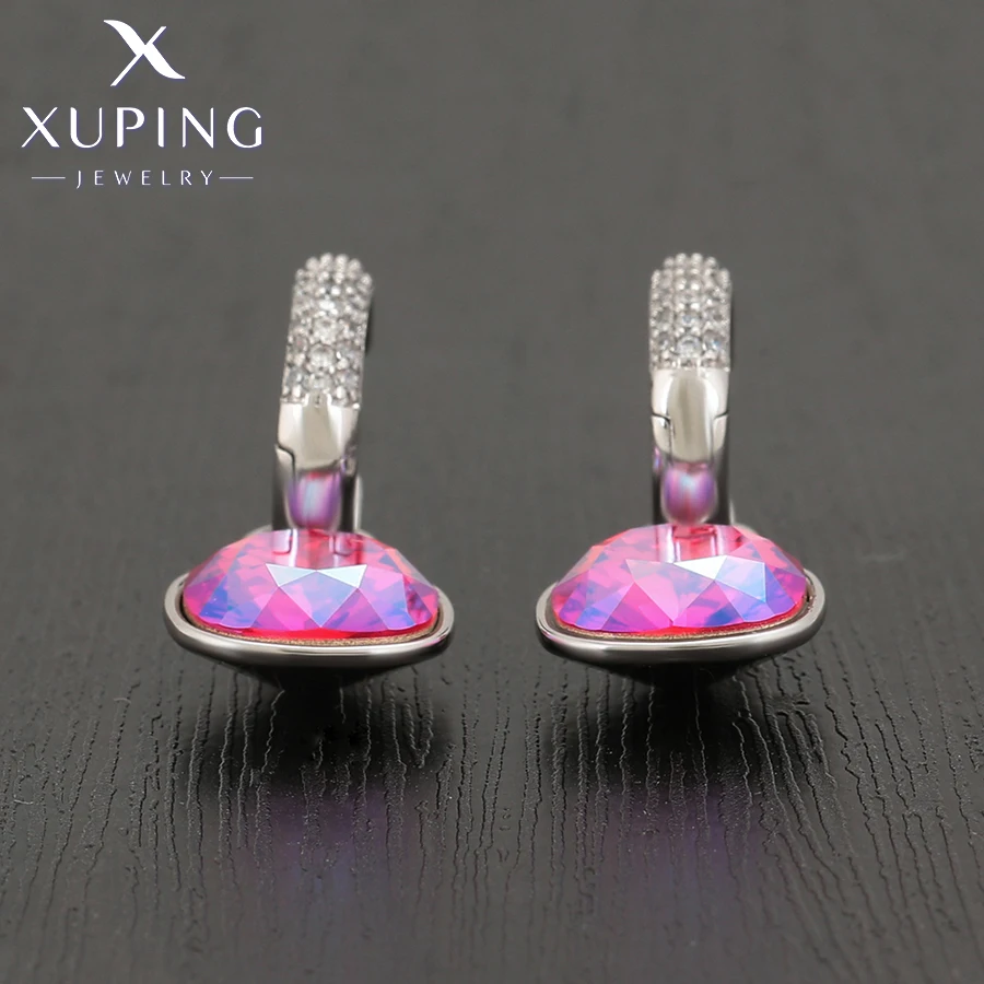 Xuping Jewelry Popular Square Shaped Crystals Jewelry Set with Necklace and Earrings for Women Gift