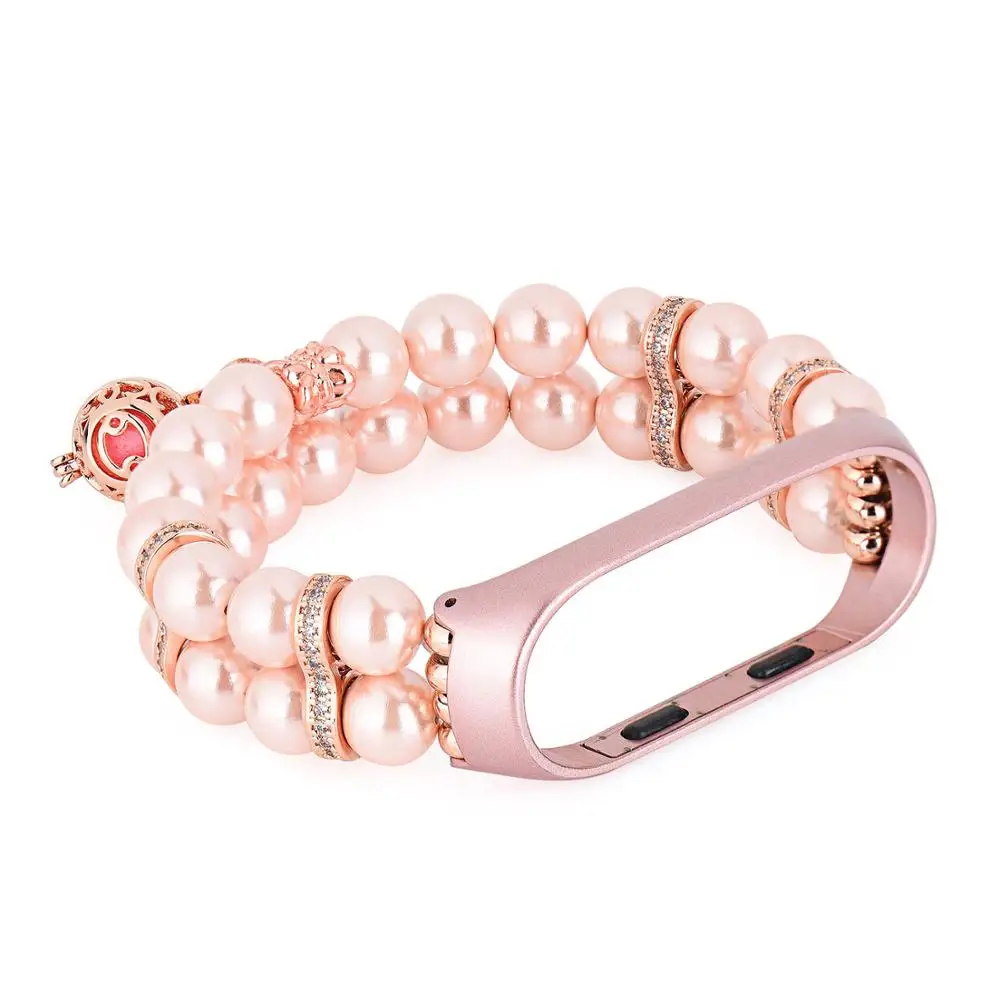 Luxury Bracelet for Xiaomi Mi Band 7 6 4 5 Beads Elastic Jewelry Watchband Strap for Xiaomi Band Mi7 Handmade Pearl for Woman