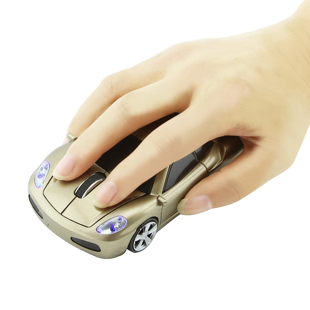 Chyi drahtlose Sportwagen Form Computermaus Mini ergonomische Gaming-Mause tragbare USB-PC-Mäuse mit blauen LED-Scheinwerfer für Laptop