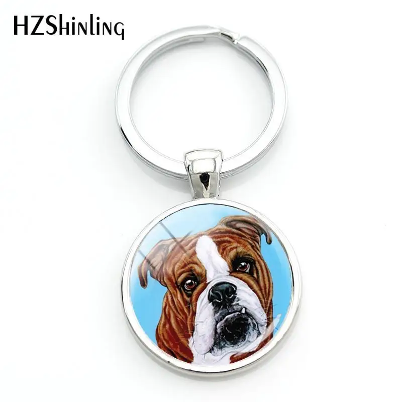 2020 Fashion Bull Dog Keychain British Bulldog Keyring Hot Round Hand Craft Glass Dome Keychains Key Rings For A Woman Bag