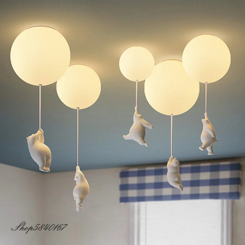 Modern Cartoon Ceiling Light Polar Bear Hanging Lamp for Children Room Living Room Bedroom Loft Art Decor Ceiling Light Fixtures