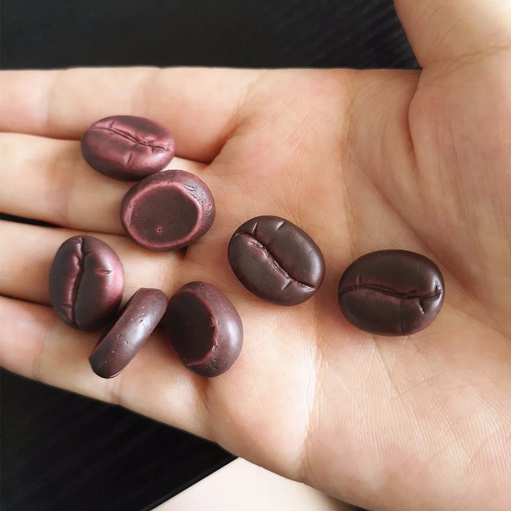 15pcs Simulation Miniature Coffee Beans Flatback Resin Cabochon Fake Food Scrapbooking Craft DIY Phone Decoration Accessories