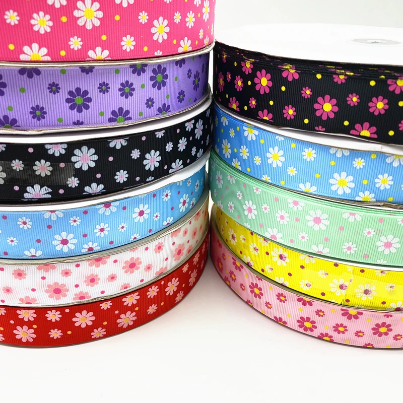 5 yards 25mm Printed Chrysanthemum Grosgrain Ribbon for Gift Wrapping Wedding Decoration Hair Bows DIY