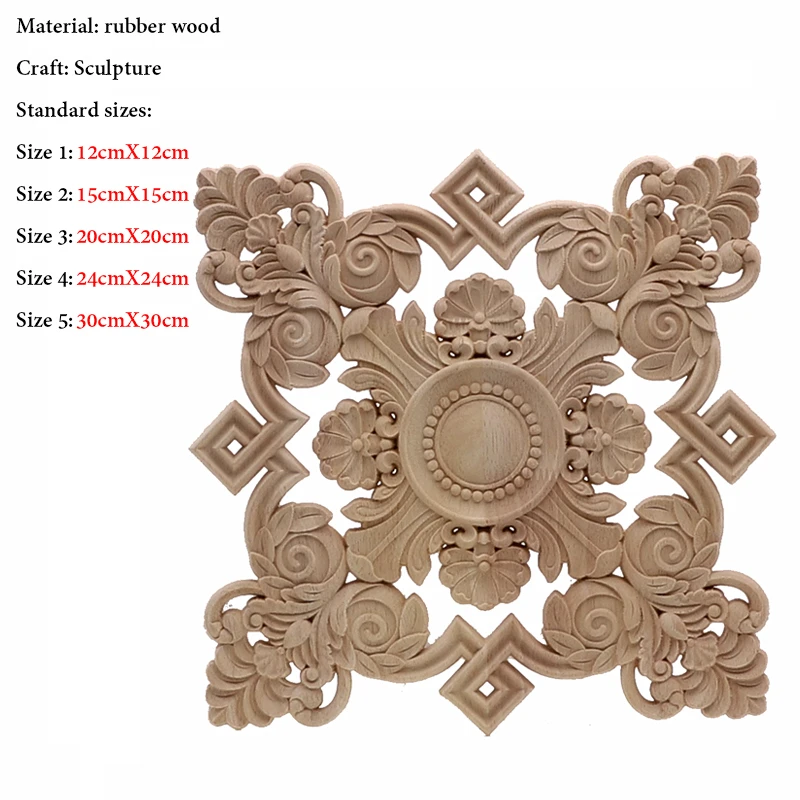 European Decoration Retro Natural Wood Applique Onlay Decal Rubber Figurines Floral Large Rose Crown Leaves Vintage Home Decor