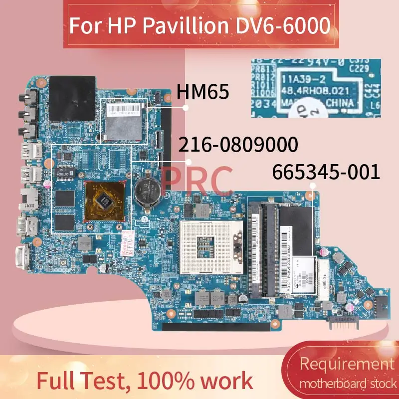 665345-001 665345-501 For HP DV6 DV6T-6B DV6-6000 HM65 HD7470M Notebook Mainboard 11A39-2 48.4RH08.021 Laptop Motherboard