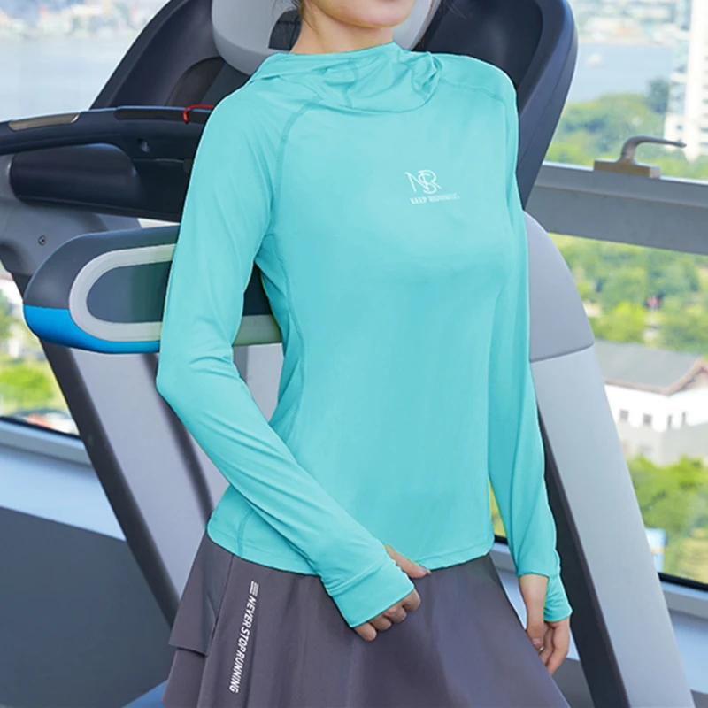 Hooded Training Running T-shirt Gym Female Breathable Quick-Dry Long Sleeved Loose Fitness Clothing Yoga shirt Top Women Tees