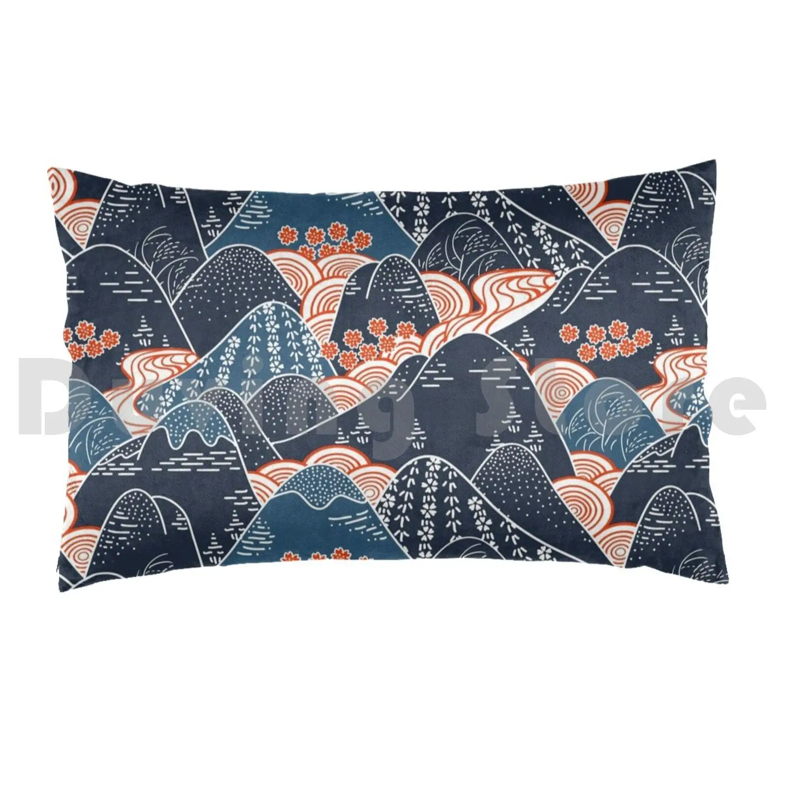 Japanese Kimono Pattern With Mountains Flowers Pillow Case Printed 50x75 Japan Kimono Japanese Sakura Asia