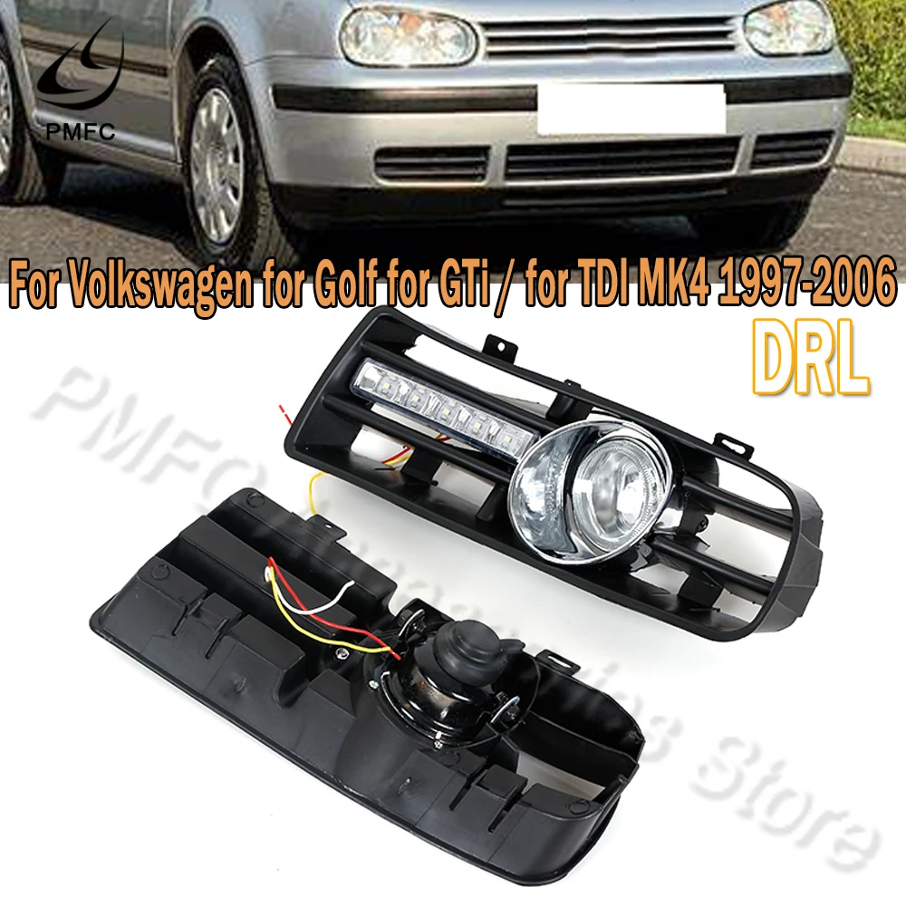 

PMFC Day Running Lights 1 Pair LED DRL Headlights fog Lamps For Golf 4 lights headlight Fog Lights for VW for Golf MK4 1997-2006