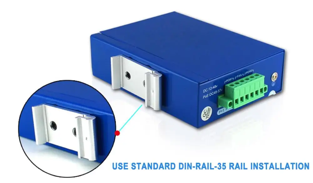 One pair industrial media converter Ethernet switch with DIN Rail DC12~48V input voltage