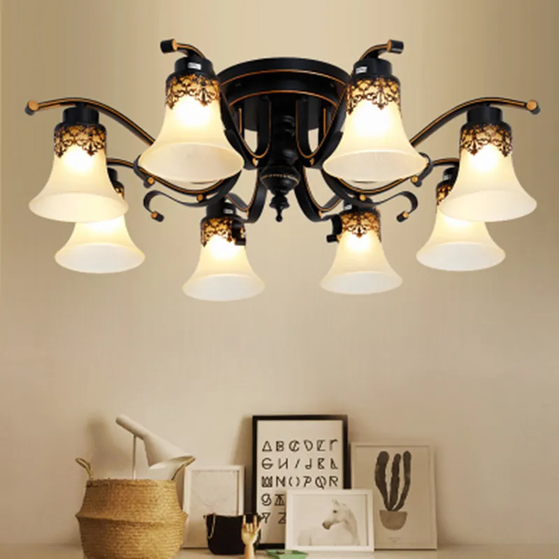 

Vintage Ceiling Light Antique Metal Glass Chandelier Ceiling Lamp Fixture Retro Luminaria E27 Led Bulb Source Lamp Fitting Ming