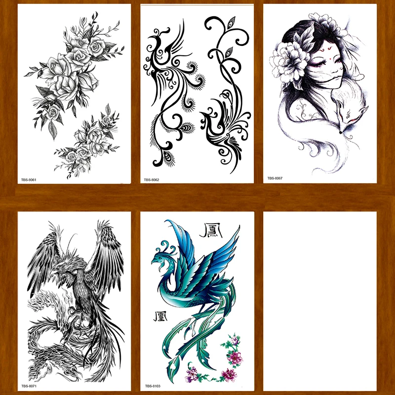 Phoenix/beauty/Rose Flower Temporary Tattoo Stickers Tatoo Men henna Tatoo body art tattoo Waterproof temporary tattoos