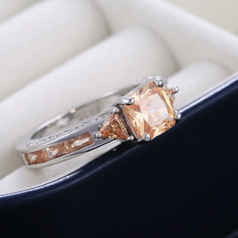 Cellacity Trendy Ring For Women Geometry AAA Zircon Silver  Jewelry Sapphire Emerald Ruby Size5-11 Wedding Engagement Gift