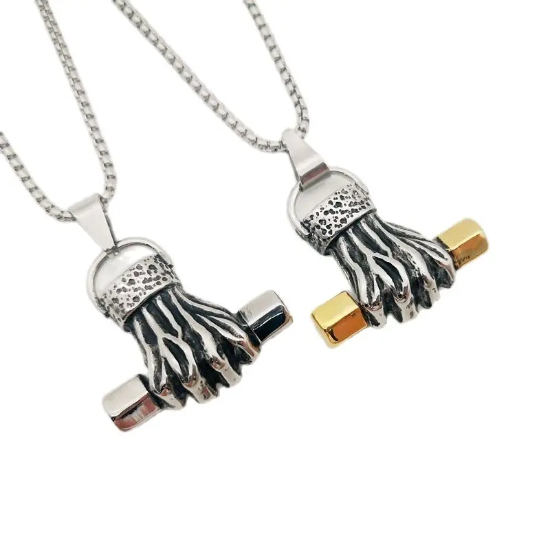 Fitness Fist Dumbbell Men Necklace Pendant Chain Punk men Male Stainless Steel Muscular fist Jewelry Creativity Gift Wholesale