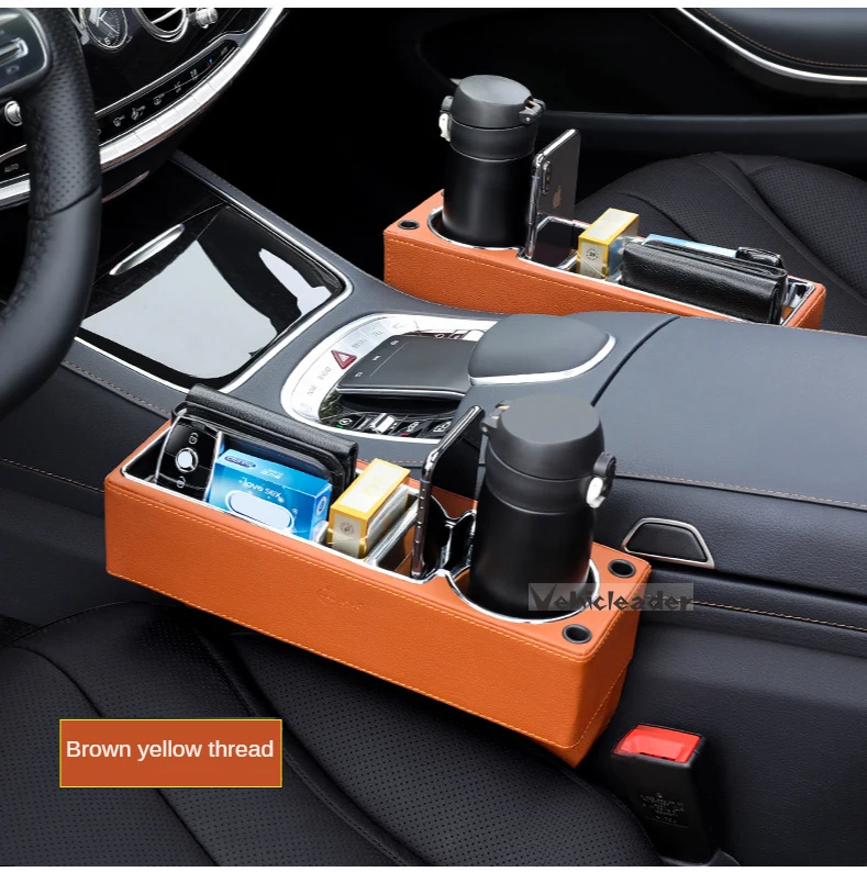 Car Dual USB Charger PU Leather Seat Gap Separate Storage Box Car Seat Gap Slit Box Phone Bottle Cups Holder Box Car Accessories