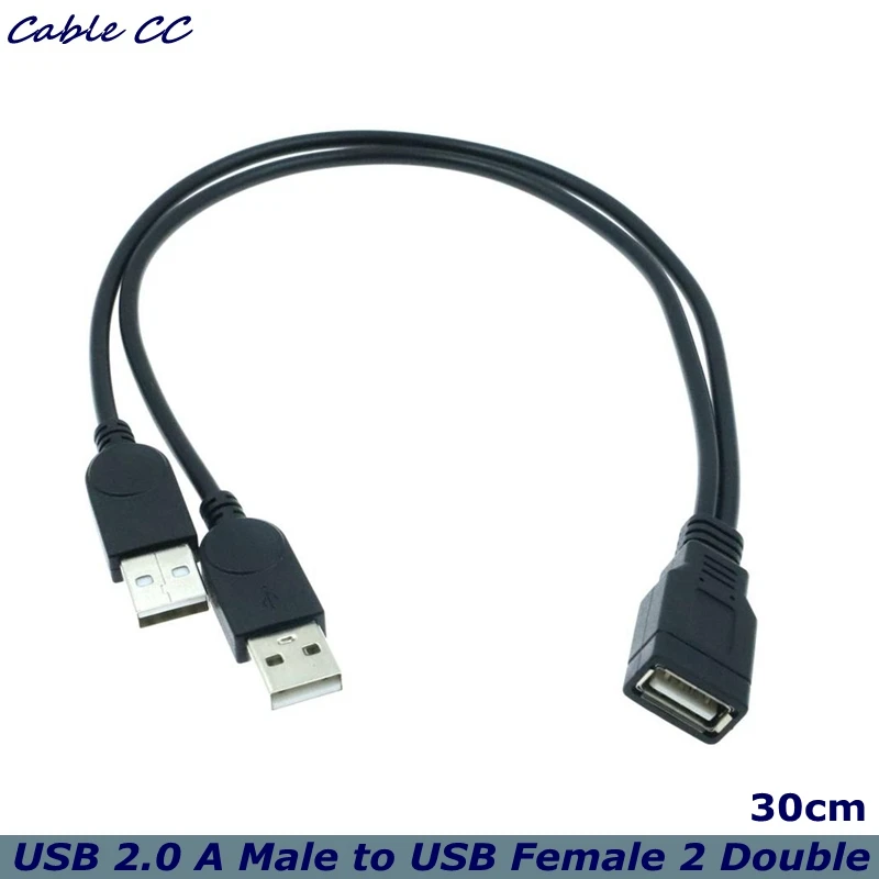 USB 2.0 A Male to USB Female 2 Double Dual Power Supply USB Female Splitter Extension Cable HUB Charge for Hard Disks Printers