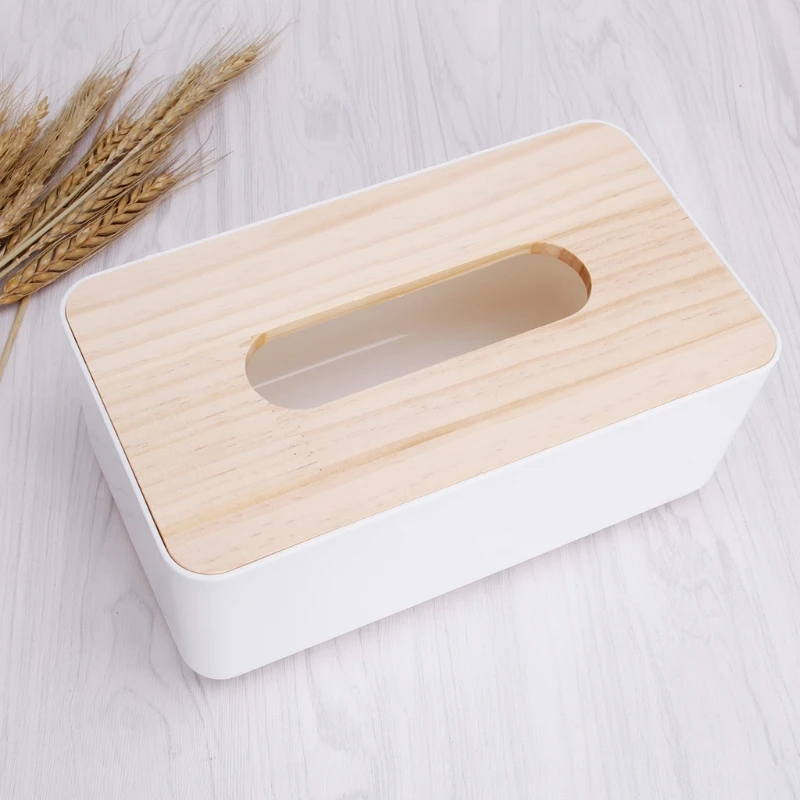 Tissue Box Dispenser Wooden Cover Paper Storage Holder Napkin Case Organizer