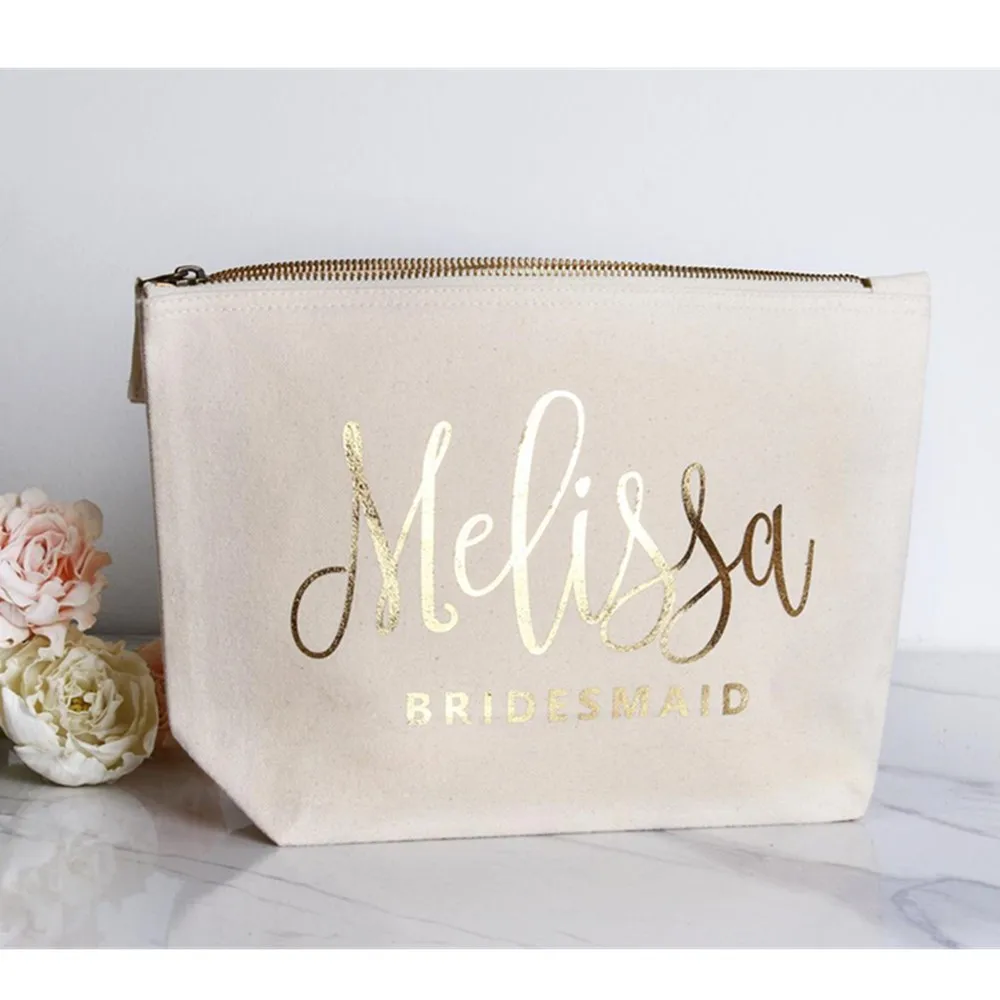 

Personalized Bridesmaid Gifts, Rose Gold Bridesmaid Makeup Bags,Bride Cosmetic Bags, Gold Toiletry Bags For Bridesmaids,