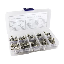 100Pcs/Set 5x20mm Quick Blow Glass Tube Fuse Assorted Kits,Fast-blow Glass Fuses 0.2A 0.5A 1A 2A 3A 5A 8A 10A 15A 20A