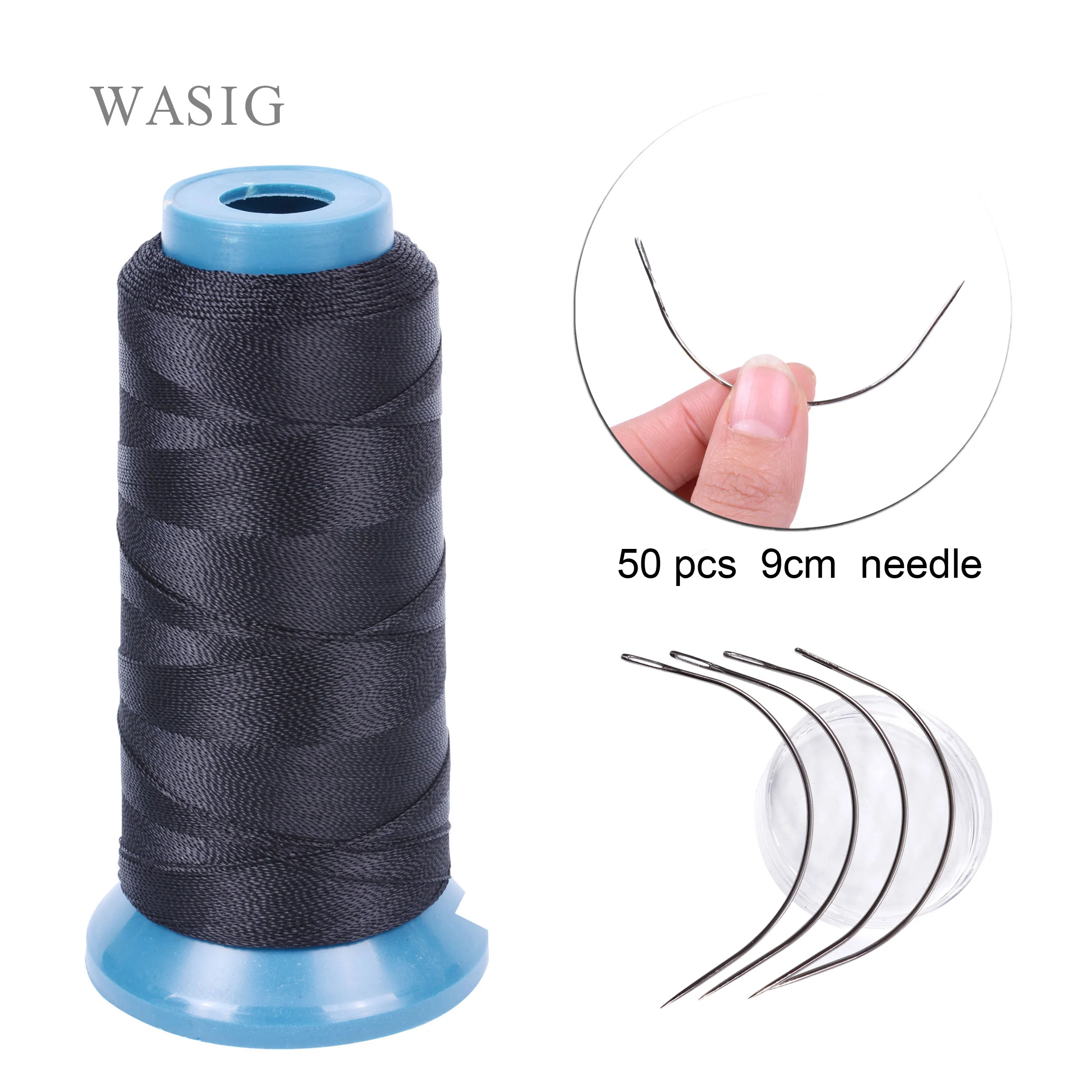 1 Roll black hair weaving thread High Intensity Polyamide Thread 50pcs 9cm weaving needles /C type needles/curved needle