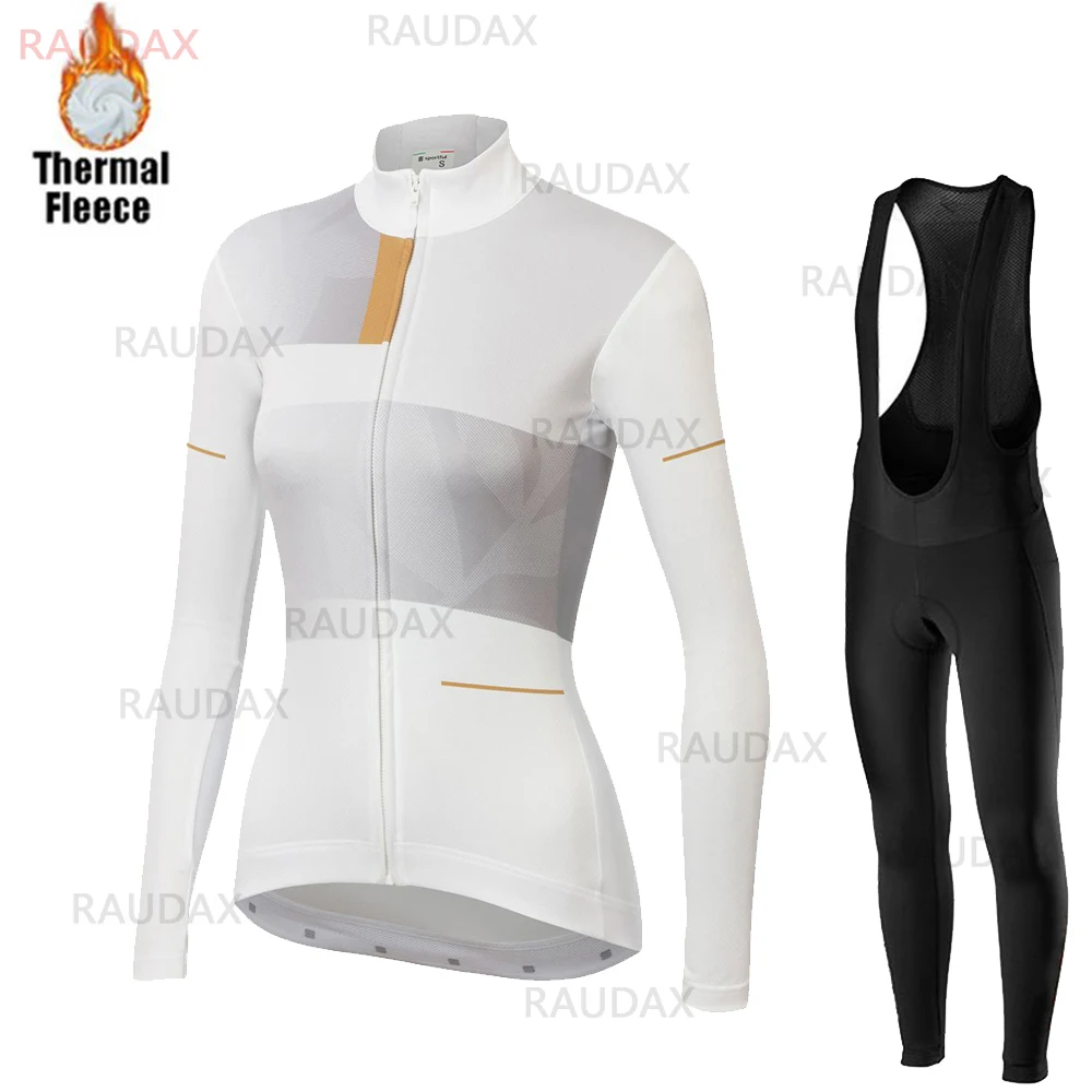 2021 موضة شتاء كم طويل ملابس ركوب الدراجات الإناث الحرارية الصوف دراجة الملابس النسائية الجبلية الطريق دراجة دافئة الدراجات جيرسي