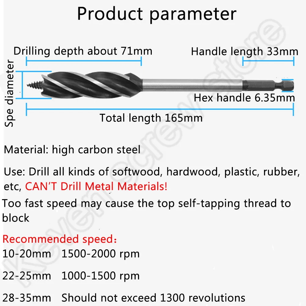 1PCS 10-35MM High Speed Steel Twist Drill Bit Long Four-slot Four-blade Woodworking Tools Drill Bit Hole Opener Saw Length 165mm