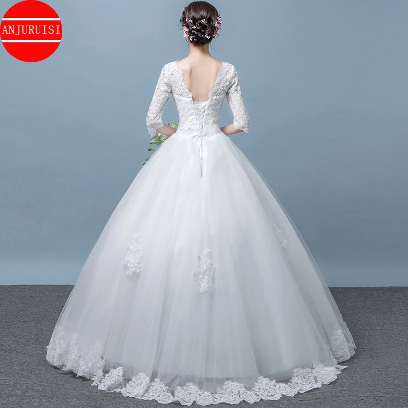 Ballkleid Princesse Hochzeit Kleid 2021 Halbarm Vestidos De Novia Spitze Appliques Braut Robe Mariage Trouwjurk Boda Elegante